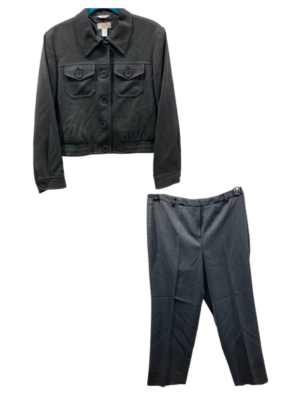 Vintage Talbots Wool Jacket Straight Leg Pant Matching Set 14P Gray Sporty City
